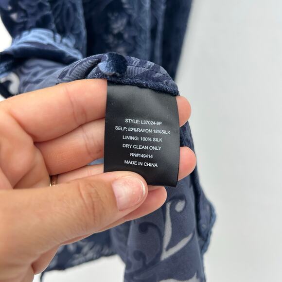 Johnny Was Jade Ryan Velvet Midi Dress Bohemian Navy Blue Petite XS Long Sleeve - Picture 9 of 9